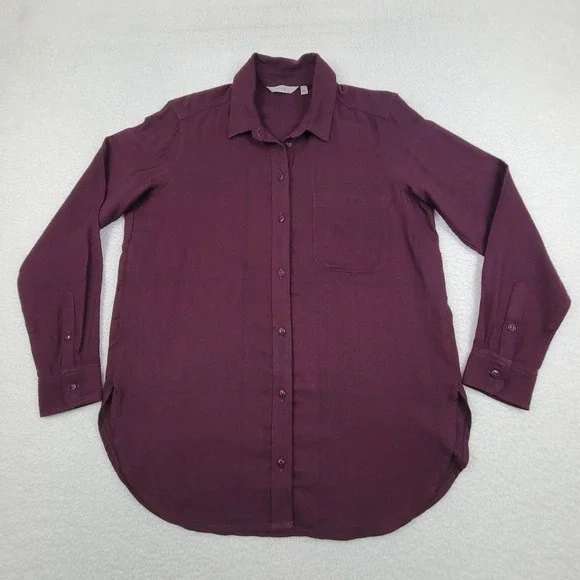 Athleta Shirt Womens Small Purple Cassis Heat-Tech Flannel Long Sleeve Plaid Top - Picture 2 of 9